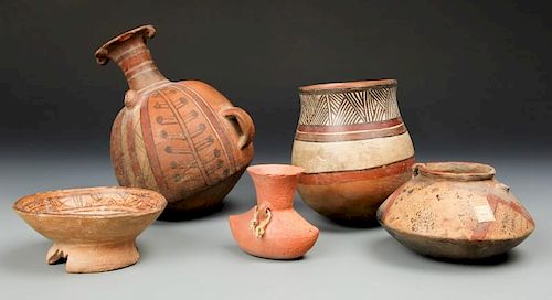 Collection o 5 Pre Columbian Pottery Vessels