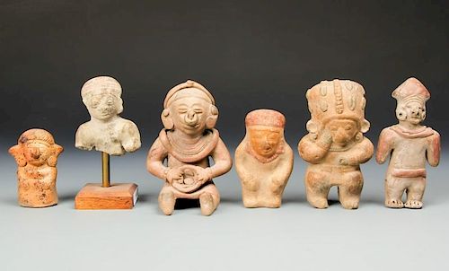 6 Pre Columbian Jama Coaque Figural Earthenware