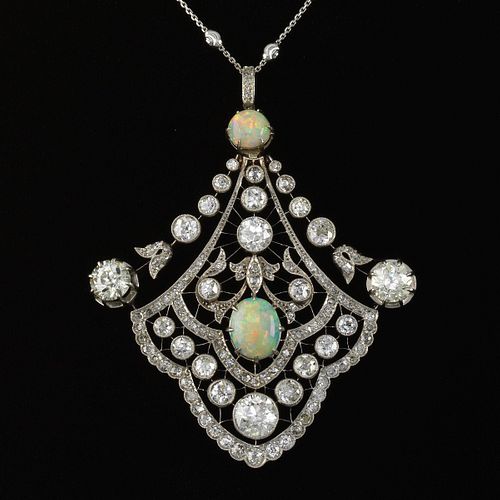 Edwardian Diamond and Opal Pendant 