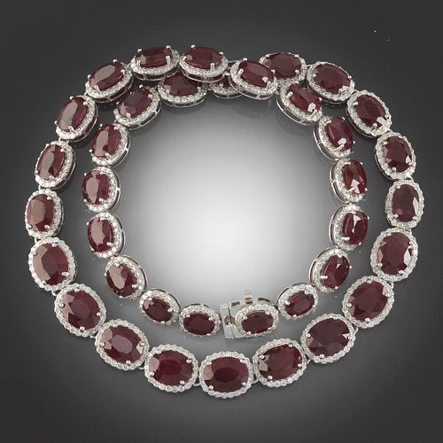 Classic 81.90 Carat Natural Burmese Ruby and Diamond Necklace, GGA and GIA Report  
