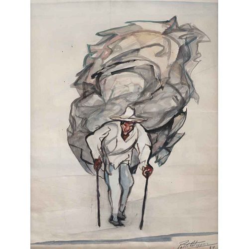 PABLO O'HIGGINS, Sin título, Firmada y fechada 64, Acuarela y lápiz de grafito sobre papel, 61 x 46 cm