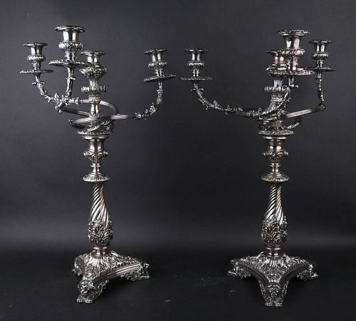 Pair of Large Sheffield Plated 4-Light Candelabra