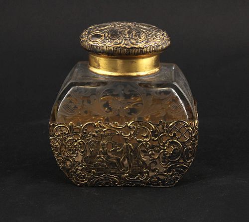 Gilt Silver Overlay Glass Covered Jar