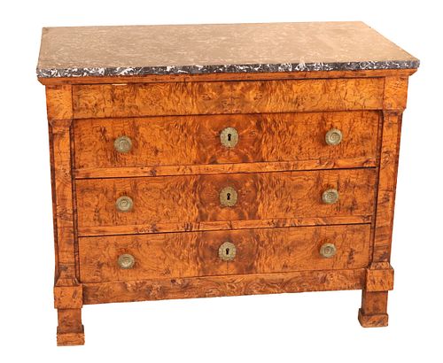 Neoclassical Burlwood Marble Top Chest of Drawers