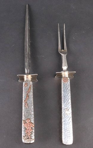 Gorham Sterling and Copper Carving Fork and Steel