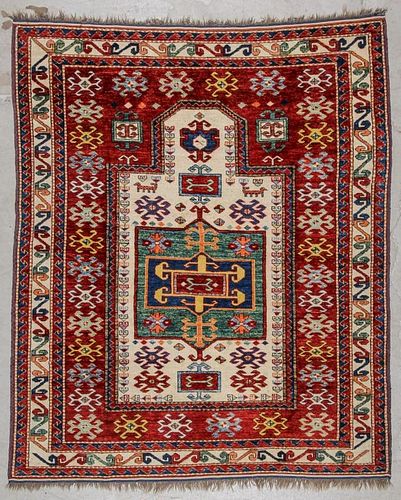 Vintage Caucasian Style Prayer Rug: 5'6'' x 6'5''