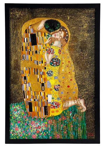 "The Kiss" Oil Painting in manner of Gustav Klimt