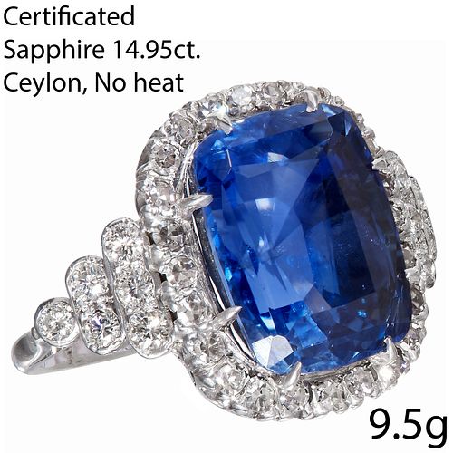 MAGNIFICENT certificated CEYLON SAPPHIRE AND DIAMOND CLUSTER RING