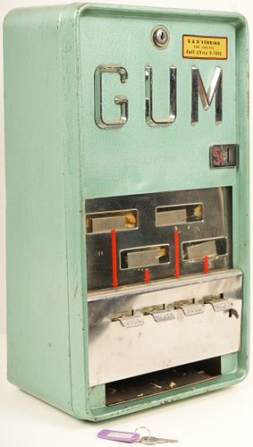 Vintage Superior MFG. 5 Cent Coin Op Gum Machine 