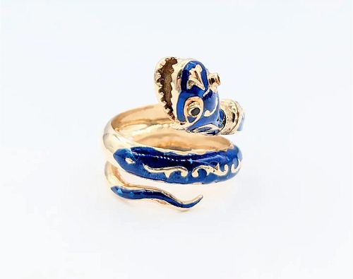 Antique Blue Enamel Coil Snake Ring