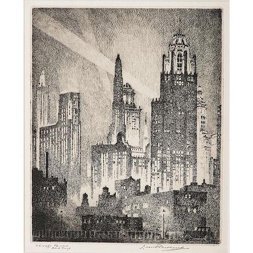 Leon R. Pescheret (American, 1892-1961) Etchings, Lot of Two