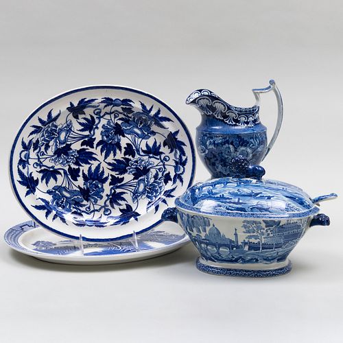 Group of Blue and White Transfer Printed Table Wares