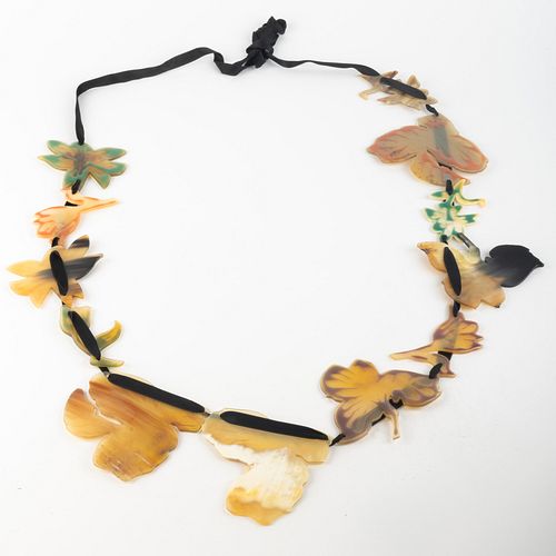 Large Abstract Flowers on a Ribbon Necklace