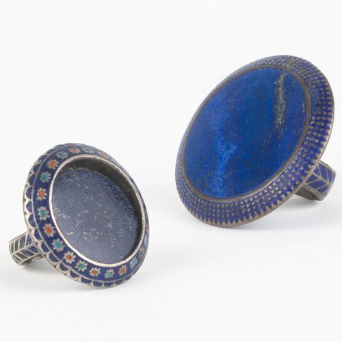 Two Indian Silver, Enamel and Lapis Rings