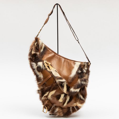 Christian Dior by John Galliano Brown Leather and Fur Giant Saddle Bag