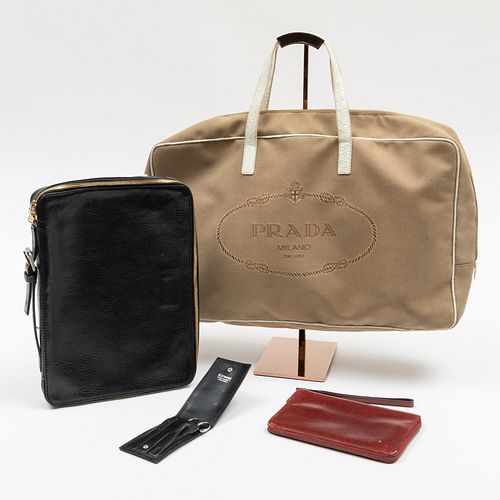 Prada Leather and Canvas Tote with Three Leather Travel Accessories