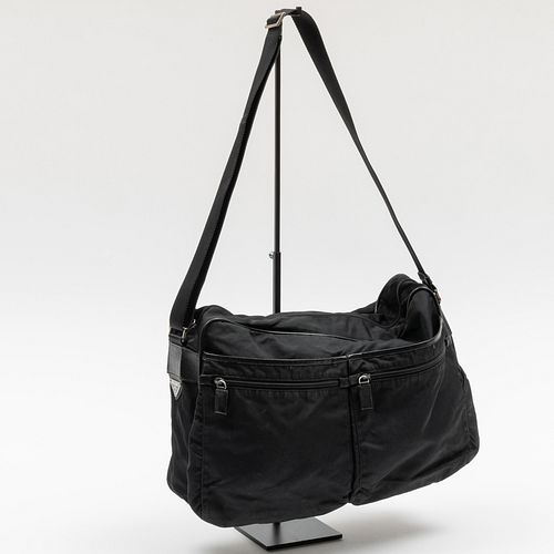 Prada Black Nylon and Leather Messenger Bag