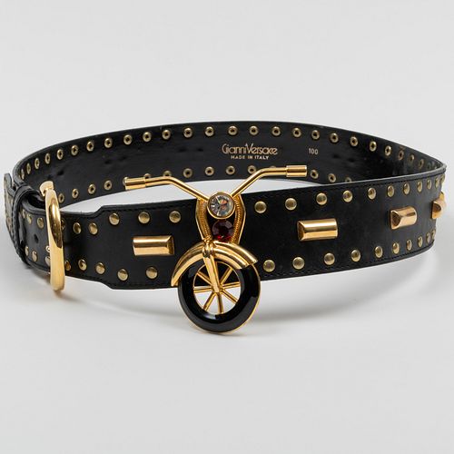 Gianni Versace Gold Tone and Leather "Biker" Belt