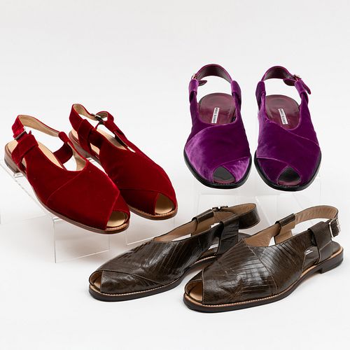 Three Pairs of Manolo Blahnik Open Toe Sandals