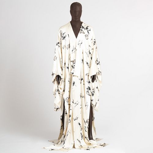 Donna Karan Ivory Printed Silk Kimono