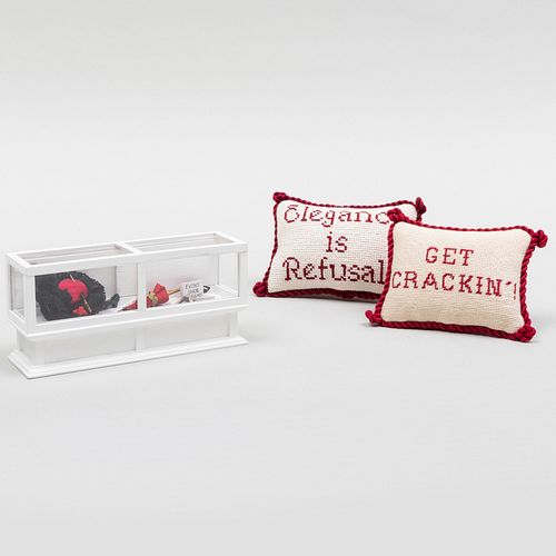 David Evins Macquette and Two Whimsical Needlework Pillows 