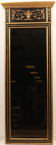 Large Lacquer With Gilt Hanging Wall Mirror   