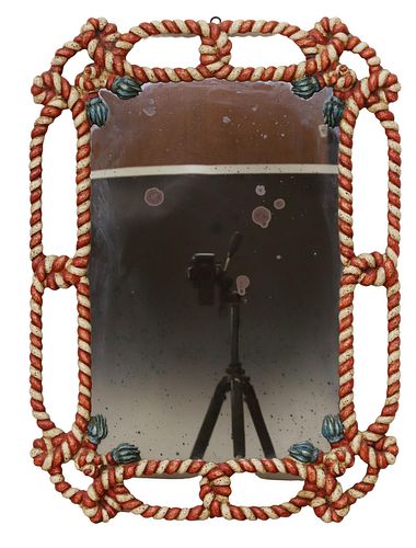 ITALIAN POLYCHROME PAINTED ROPE FRAME MIRROR