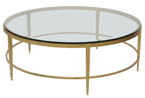 CONTEMPORARY GLASS TOP GILT METAL COCKTAIL TABLE