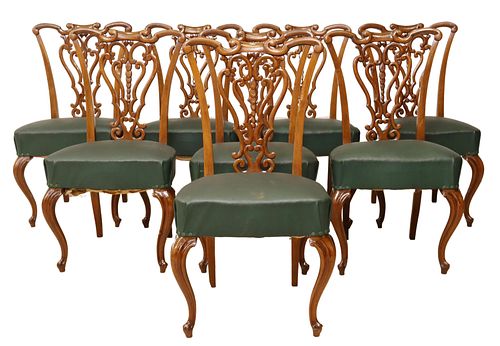 (8) ITALIAN CARVED WALNUT UPHOLSTERED SIDE CHAIRS