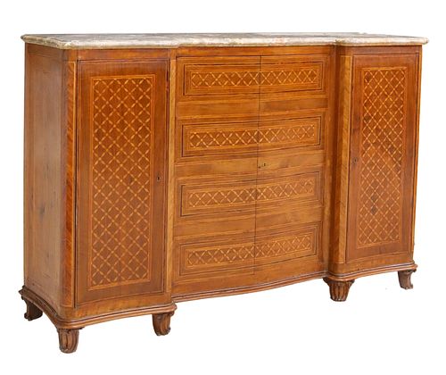 ITALIAN MARBLE-TOP PARQUETRY SIDEBOARD
