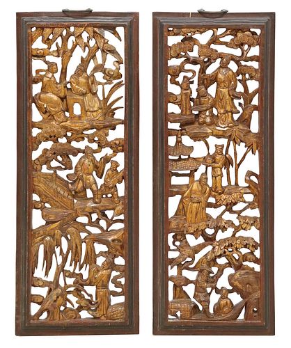 (2) CHINESE FIGURAL CARVED HANGING PANELS