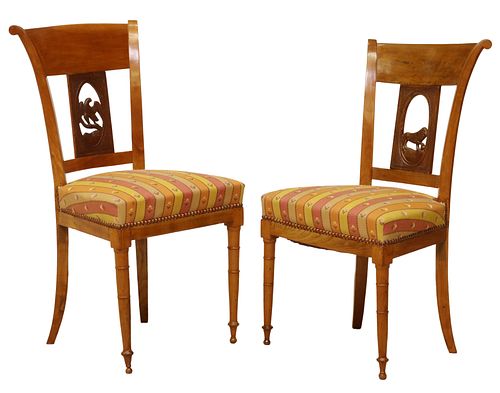 (2) RUSTIC ITALIAN CARVED FRUITWOOD SIDE CHAIRS