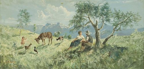 D. PELIZZI (20TH C.) PAINTING SPRING IN THE ALPS