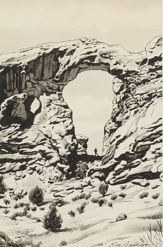 ROY ANDERSEN (1930-2019) INK PAINTING NATURAL ARCH