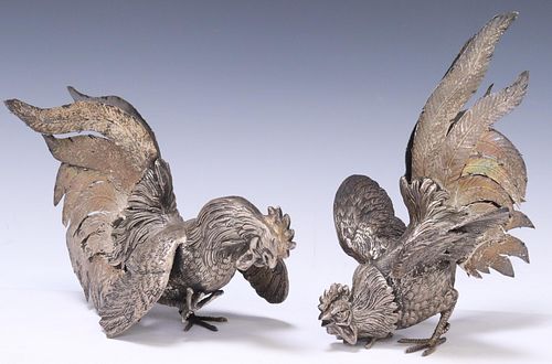 (2) CONTINENTAL SILVERPLATE FIGHTING ROOSTERS