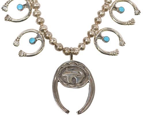 NATIVE AMERICAN STERLING SQUASH BLOSSOM NECKLACE