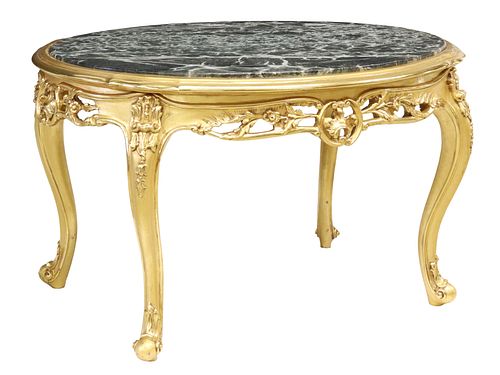 LOUIS XV STYLE GILTWOOD & MARBLE TOP COFFEE TABLE