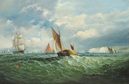 CHARLES BROOM MARINE PAINTING SHIPS IN THE CHANNEL