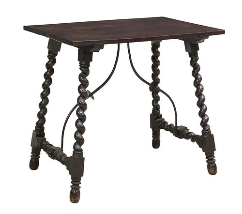 SPANISH BAROQUE STYLE IRON STRETCHER SIDE TABLE