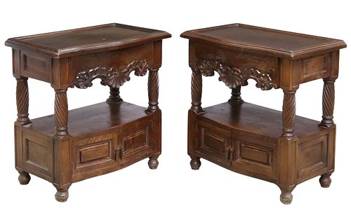 (2) FRENCH STYLE CARVED WALNUT BEDSIDE CABINETS
