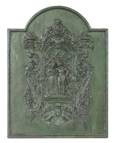 FRENCH PAINTED CAST IRON FIREBACK PANEL