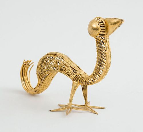 ETHNOGRAPHIC GOLD-COLORED METAL WIREWORK BIRD
