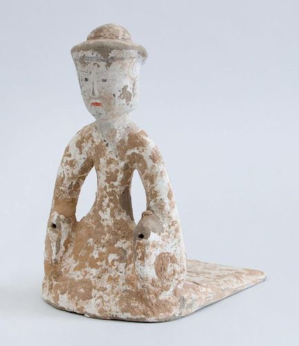 WESTERN HAN PAINTED POTTERY FIGURE OF A COURT LADY