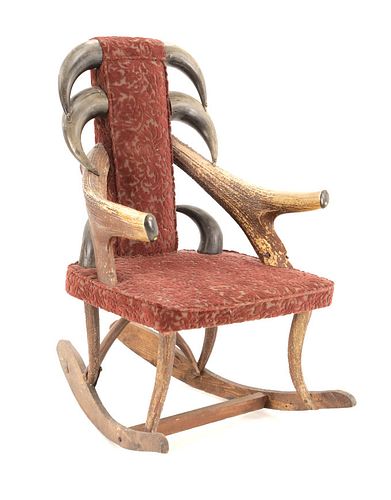 19th C. Buffalo Horn & Elk Antler Rocking Chair