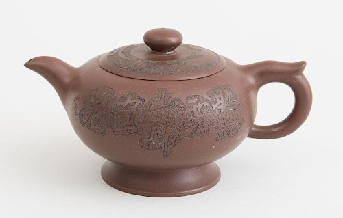 CHINESE ENGRAVED POTTERY TEAPOT