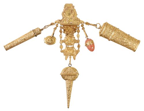 ENGLISH GILT-METAL CHATELAINE WITH NECESSAIRE