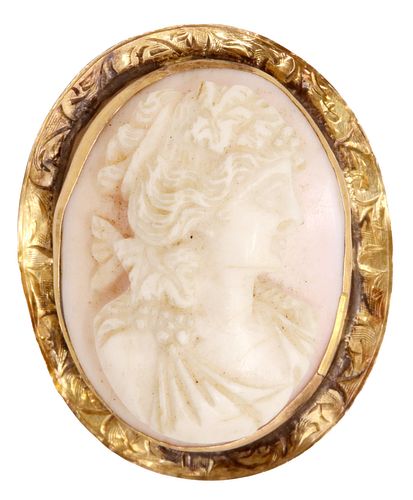 ESTATE 14KT YELLOW GOLD & CARVED CAMEO BROOCH