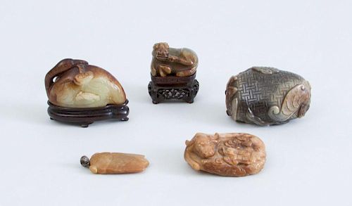 FIVE CHINESE HARDSTONE FIGURES