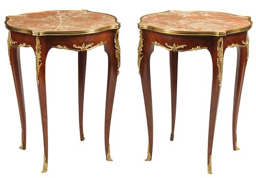 2) LOUIS XV STYLE ORMOLU-MOUNTED MARBLE TOP TABLES