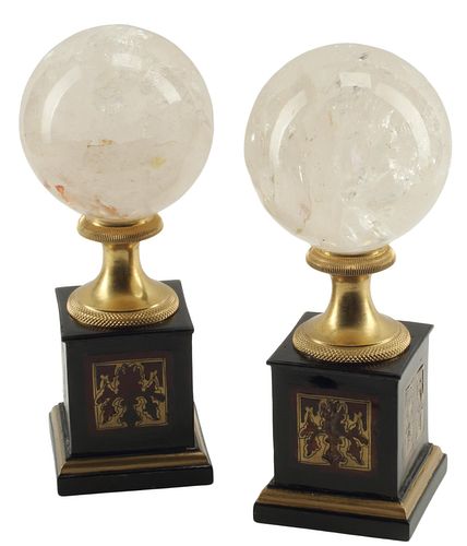 (2) DECORATIVE ROCK CRYSTAL SPHERES ON STANDS